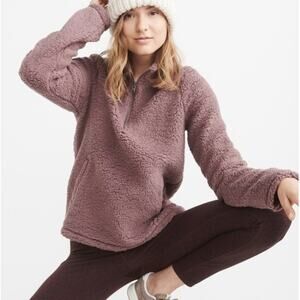 Womens Medium Abercrombie & Fitch Sherpa Fleece Quarter-zip pullover mauve Cozy